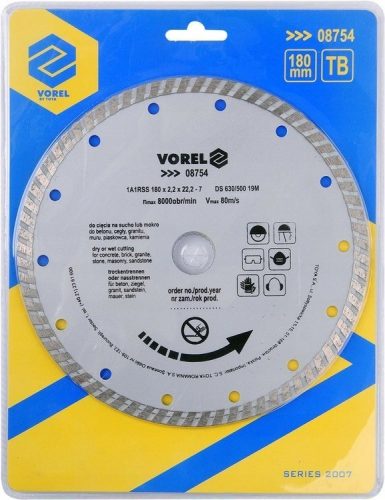 Gyémánt vágókorong 180mm turbo VOREL