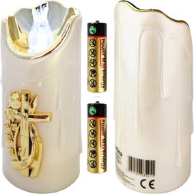   Nagy, keresztdíszítésű LED gyertya 16 cm - hideg fehér (R6)