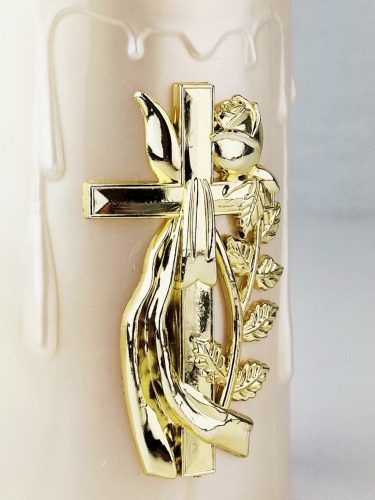 Nagy, keresztdíszítésű LED gyertya 16 cm - hideg fehér (R6)