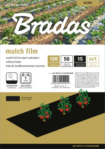 Mulcsfólia lyukak nélkül, 1,2 m x 50 m, 15 mikron fekete