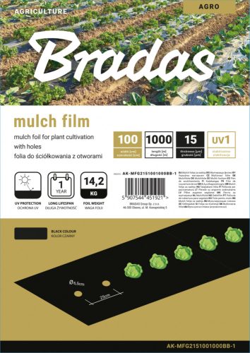 Mulcsfólia lyukakkal, 1m x 1000m, 15 mikron fekete és fehér