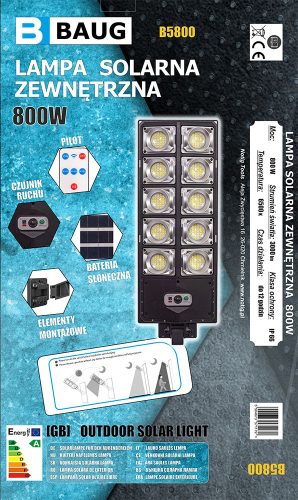 Kültéri Solar lámpa, szélesszögű 800W BAUG