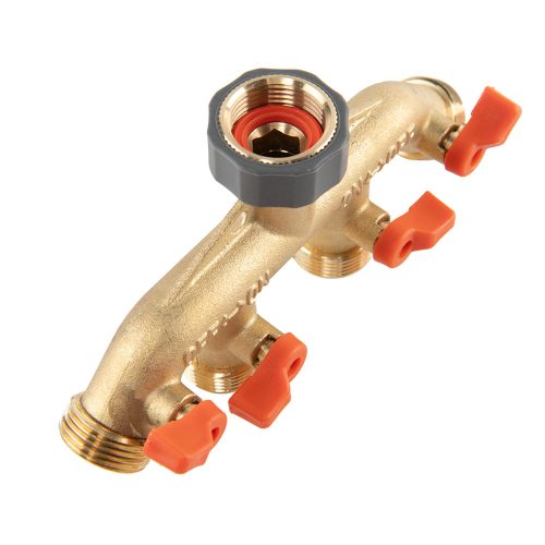 BRASS SOFT Y elágazó, elzárható 3/4", BM - 4 x KM, sárgaréz