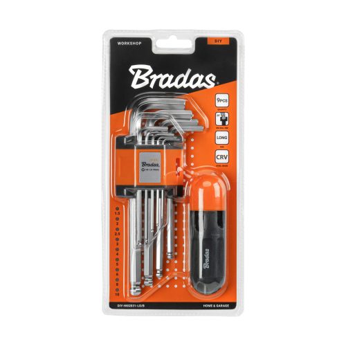 Gömbvégű imbuszkulcs klt. 9db-os T-típusú markolattal, 1,5 - 10 mm, hosszú