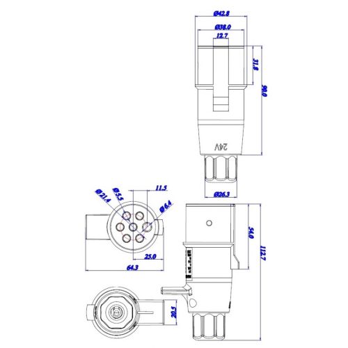 Csatlakozó dugvilla 7-pólusú 24V,műanyag N-típus