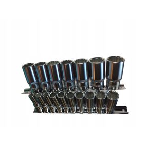   Hosszú dugókulcs klt. 17db-os 3/8" 8-24 mm, 12 pólusú