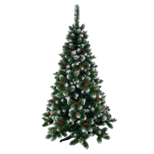 Ezüstfenyő dús ágakkal, három rétegű, vörös berkenye díszítéssel 220cm