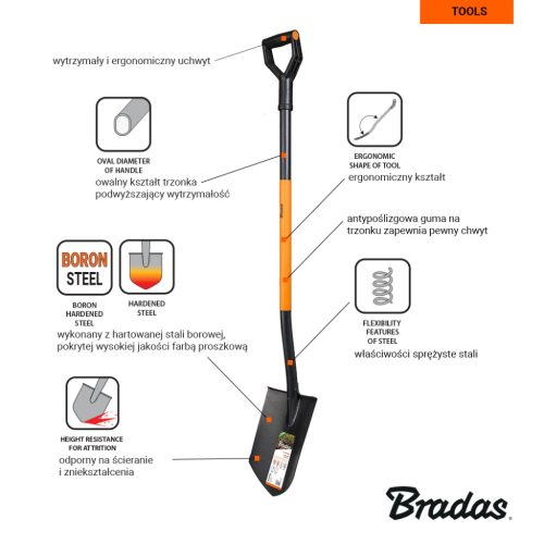 Ásó ergonomikus markolattal, éles, edzett bóracél fejjel 126cm 