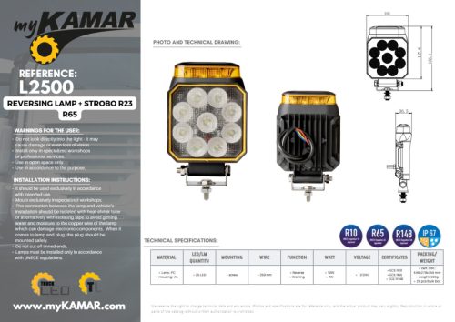 Munkalámpa 25xLED, 12/24V + tolatólámpa + stroboszkop *A