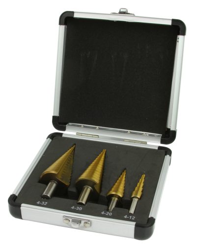 Kúpos lemezfúró készlet 4 db-os HSS, 4-12, 4-20, 4-30, 4-32 mm