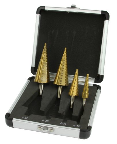 Kúpos lemezfúró készlet 4 db-os HSS, 4-12, 4-20, 4-30, 4-32 mm