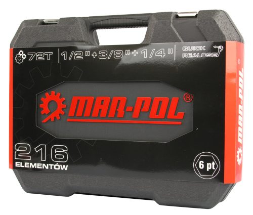 Dugókulcs készlet 1/4", 3/8", 1/2" 216db-os MAR-POL *A