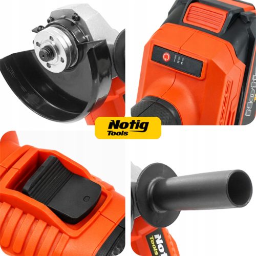 Akkumulátoros sarokcsiszoló 125mm 20V 2x3.0 Ah szénkefementes NOTIG