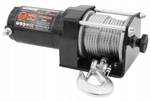Elektromos csörlő 12V, 3000 LBS, acélkötél 12m VERKE