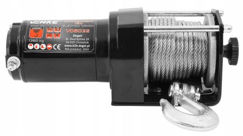 Elektromos csörlő 12V, 3000 LBS, acélkötél 12m VERKE