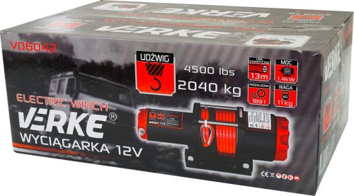 Elektromos csörlő 12V, 4500 LBS, szintetikus kötél 13m VERKE