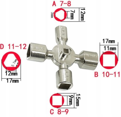 10in1 multifunkcionális kulcs, elektromos panelekhez, gázdobozokhoz, liftekhez, csaptelepekhez VERKE