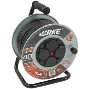   Acél kábeldob 3x1,5mm , 4db hermetikus aljzattal, hosszabbítókábel 40m VERKE