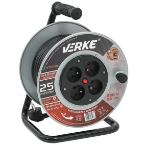   Acél kábeldob 3x1,5mm , 4db hermetikus aljzattal, hosszabbítókábel 25m VERKE