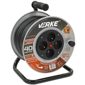   Acél kábeldob 3x1,5mm , 4db hermetikus aljzattal, hosszabbítókábel 40m VERKE