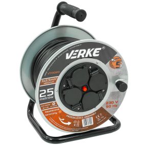   Acél kábeldob 3x2,5mm , 4db hermetikus aljzattal, hosszabbítókábel 25m VERKE