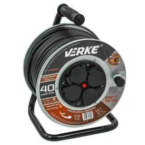   Acél kábeldob 3x2,5mm , 4db hermetikus aljzattal, hosszabbítókábel 40m VERKE